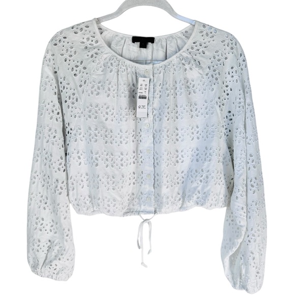 J.Crew White Eyelet Cropped Blouse Drawstring Hem L NWT - Picture 4 of 10